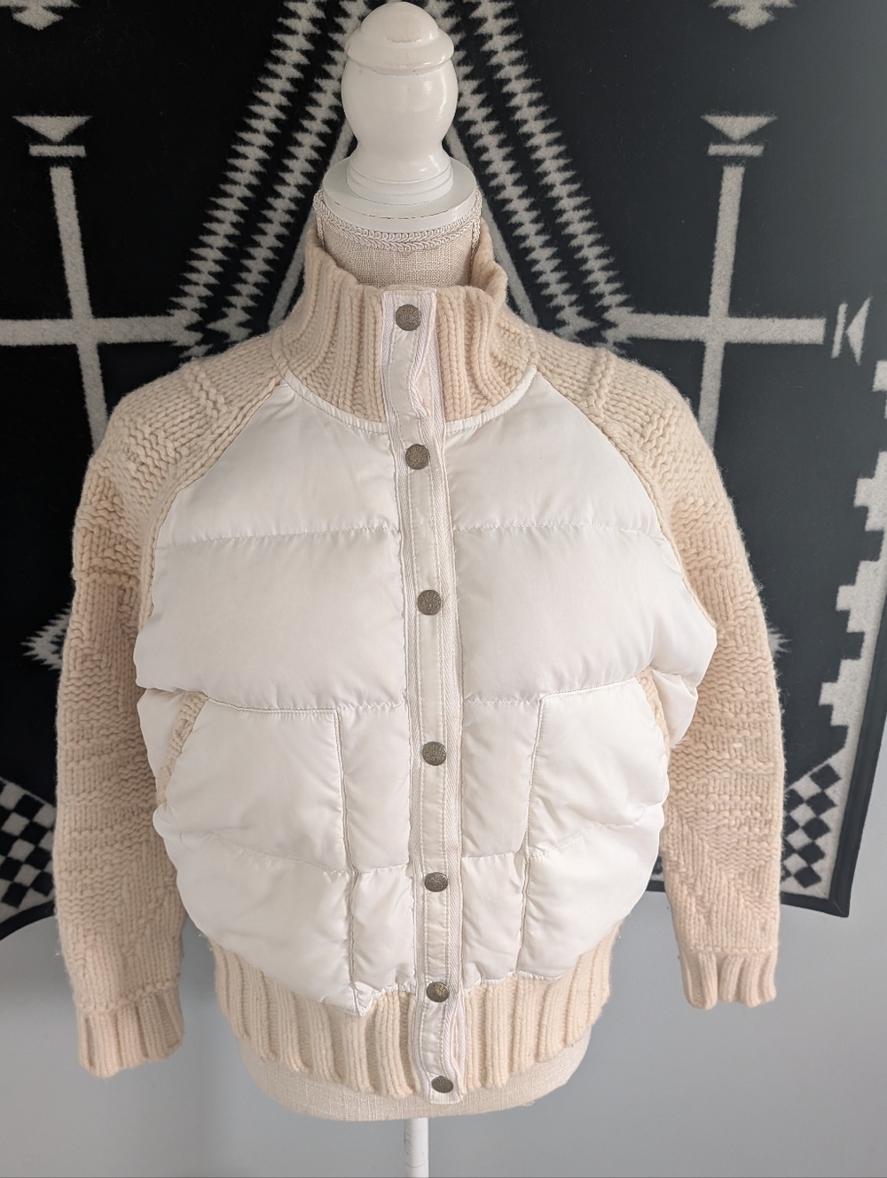 ❤️ Rare Vintage Y2K Polo Ralph Lauren Button Front Puffer Knit Lambswool Coat, L